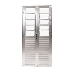 Porta de Alumínio Branco Home Dupla com Basculante e Vidro Liso