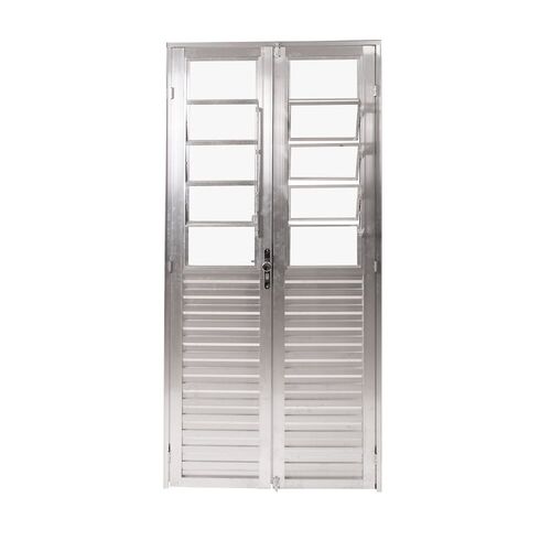 Porta de Alumínio Branco Home Dupla com Basculante e Vidro Liso